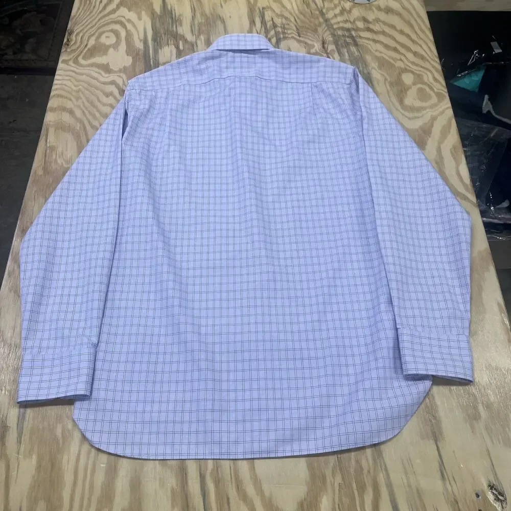 J. Crew Thompson Shirtings Wrinkle Free Purple White Plaid Check Size M 15 15.5